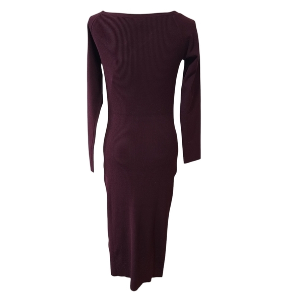 NWT REISS Off-shoulder Rib Knitted Midi Long Sleeve V-neck Burgundy Dress - L - Picture 10 of 12
